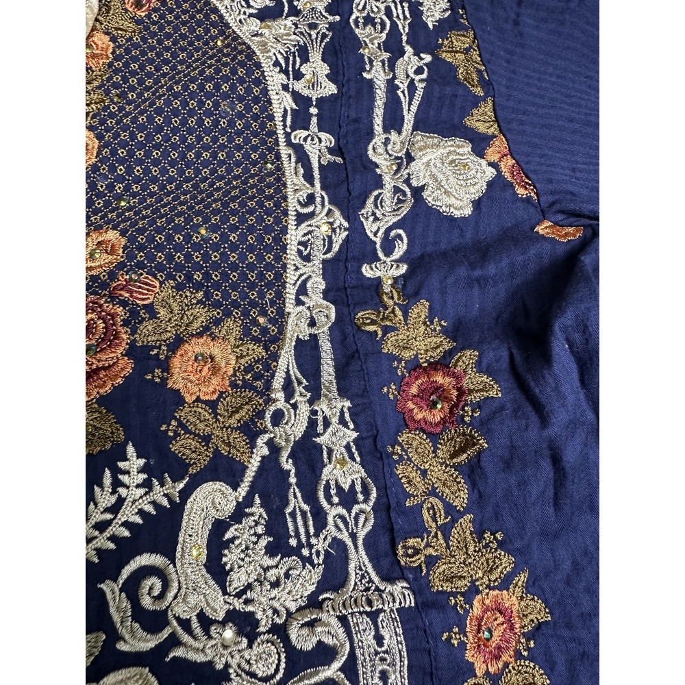 Embroidered Kurta Dress Womens Medium Blue Floral‎ Shalwar Kameez Tassel Ethnic - Picture 8 of 16